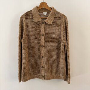 J.Jill Crochet Knit Collared Cardigan Tan Confetti Speckle Large